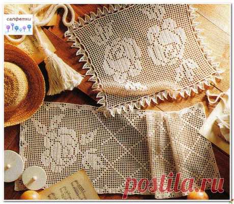 Салфетка и дорожка с розами крючком в филейной технике — HandMade