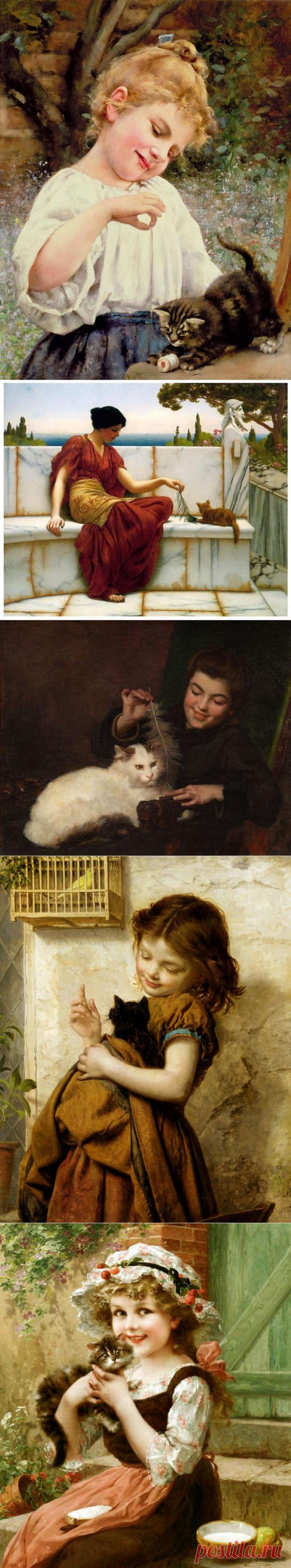 Играла с кошкою Она....