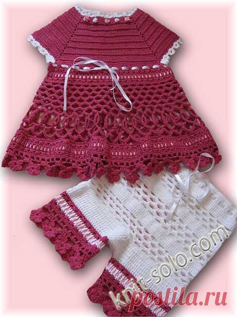 Вязаный крючком летний комплект: платье и штанишки для девочки - knit-solo.com