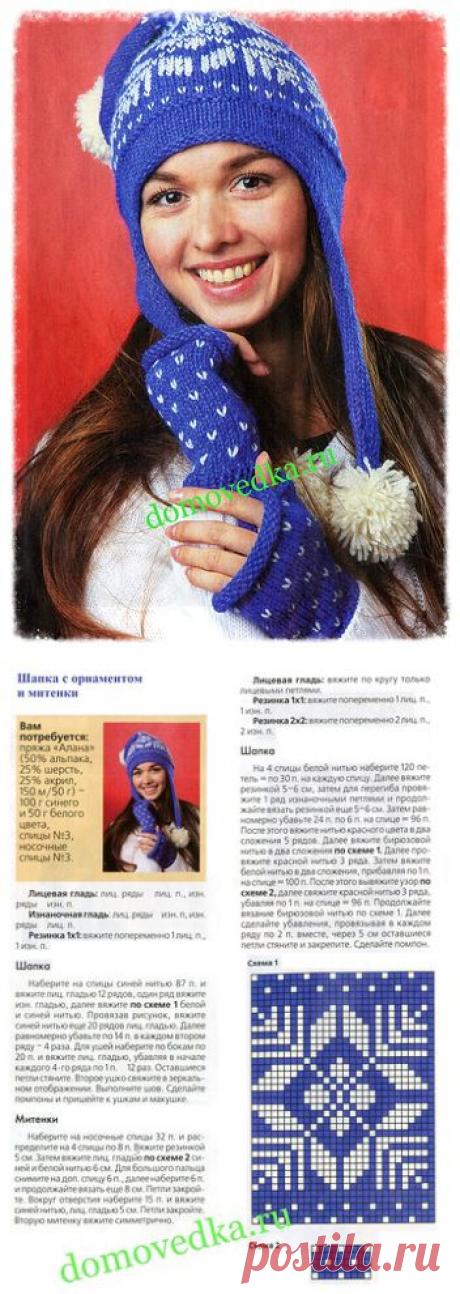 Шапка с орнаментом и митенки