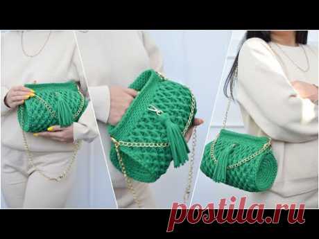 Crochet Perfect Cylinder Bag with Honeycomb Pattern  Идеальная сумка с узором Соты Вязание крючком
