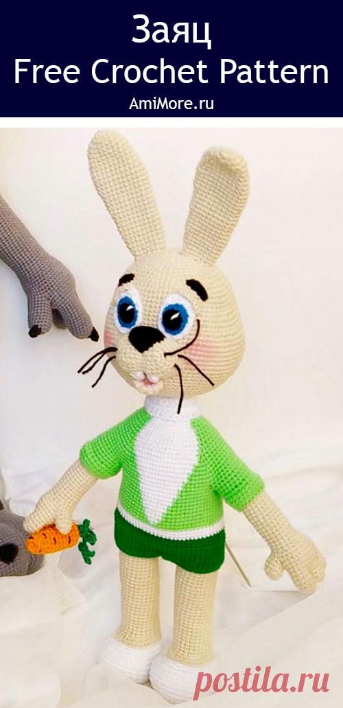 PDF Заяц крючком. FREE crochet pattern; Аmigurumi toy patterns. Амигуруми схемы и описания на русском. Вязаные игрушки и поделки своими руками #amimore - большой зайка из обычной пряжи, заяц из детского мультфильма "Ну, Погоди!", зайчик из мультика, кролик, зайчонок, крольчонок.