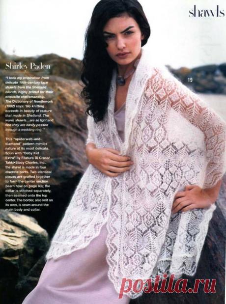 Палантин от Ширли Паден схема. Ажурный палантин спицами схема | Домоводство для всей семьи