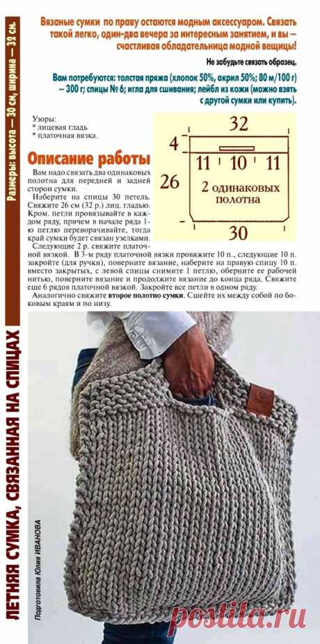 Летняя сумка, связанная на спицах