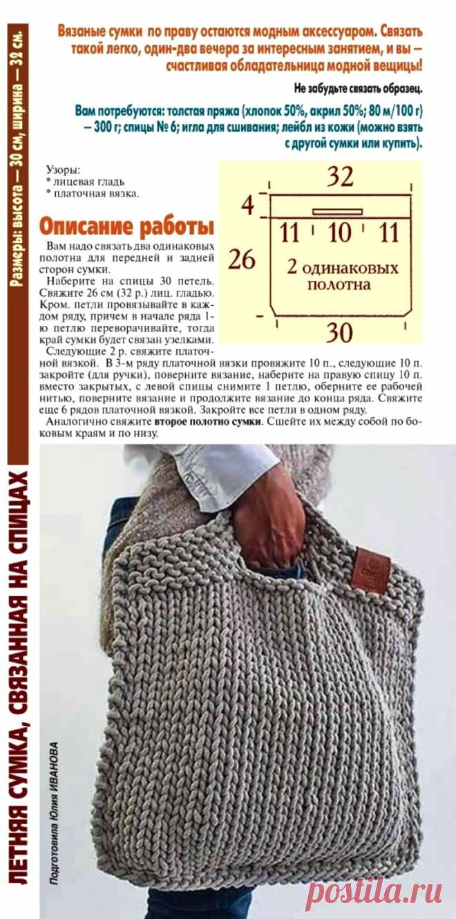 Летняя сумка, связанная на спицах