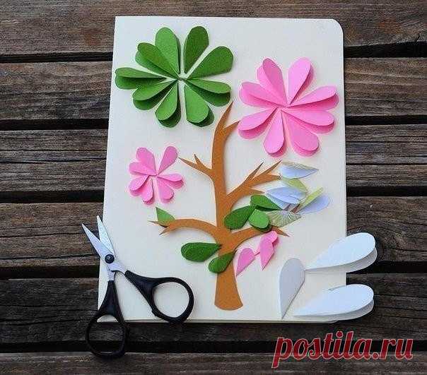 Идея для творчества с детьми. цветочная открытка. — Поделки с детьми