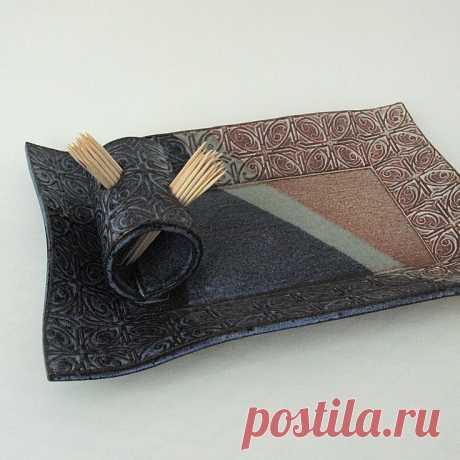 Dark Blue and White Textured Tin Roof Handmade Ceramic Pottery Appetizer Serving…