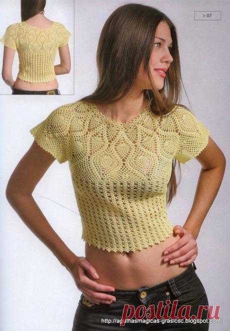 Желтая кофточка крючком