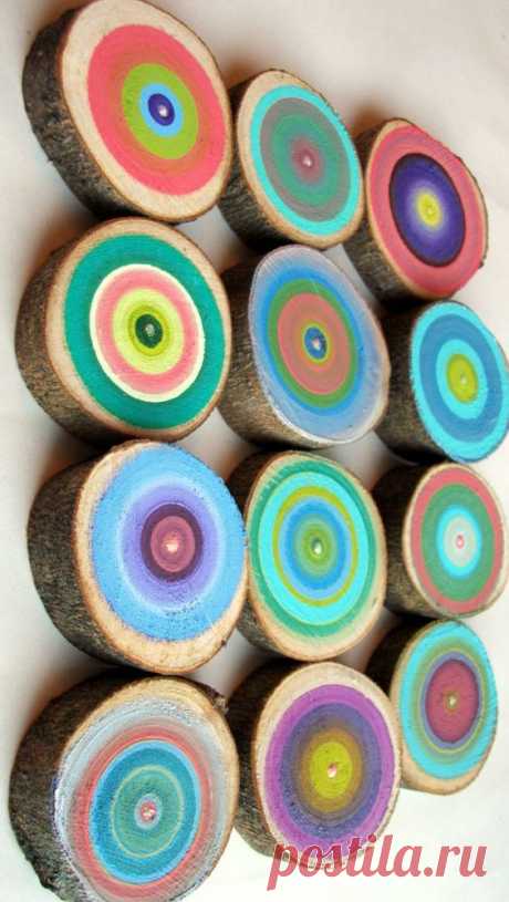(1) Magnet or Ornament Custom Handpainted Tree Slice Magnet 3inches 2 Earth Magnets on back Heather Montgomery Art