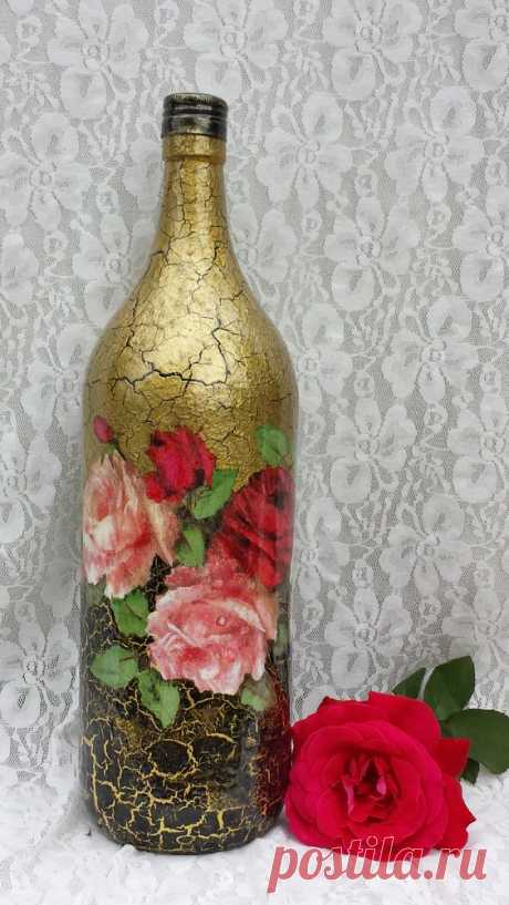 (1) Spray painted with primer, then acrylic paint w/crackle medium and decoupage w/paper roses. Could use napkins or scrapbook paper. The possibilities…