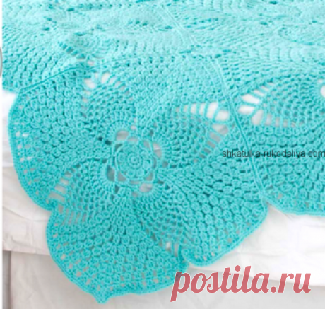 Плед мотивами крючком Плед мотивами крючком. Вязаный своими руками бирюзовый плед