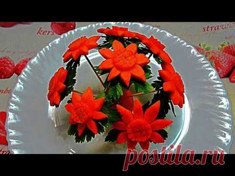 Цветы из моркови! Flowers of carrot! Украшения тарелки Украшения из овощей! - YouTube