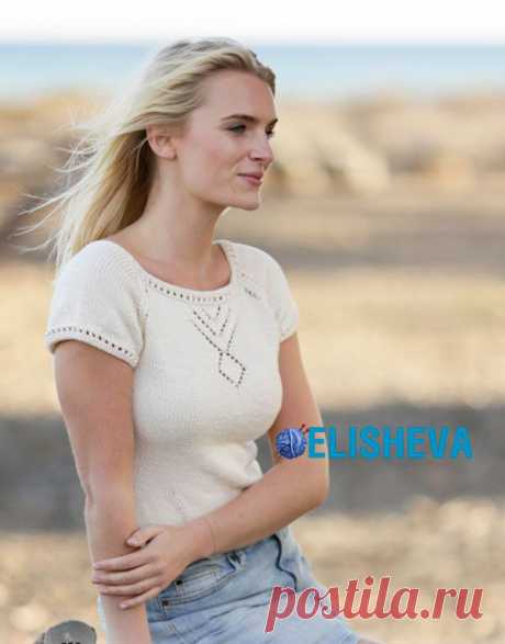 Летний топ &quot;Serene Spring&quot; с ажурным регланом от Drops Design вязаный спицами