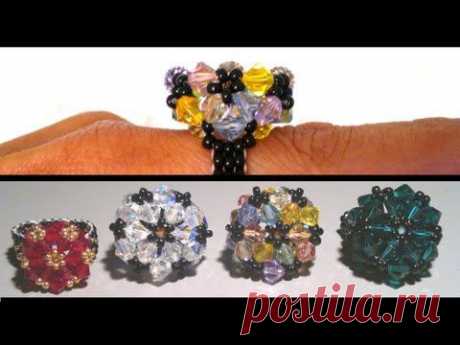 ▶ Beading4pefectionists : Wheel stitch based mounted Swarovski beads ring beading tutorial - YouTube