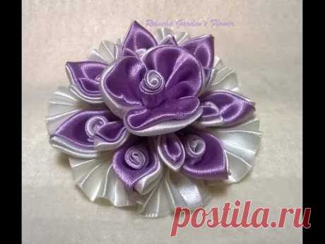 Kanzashi #120 - Como fazer Flor de Tecido Cetim - LINDA ! DIY. PAP - Flower / 簪