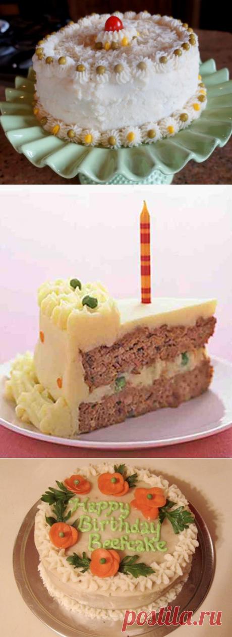 МЯСНОЙ ТОРТ -ПРИКОЛЬНО ! **Вкусно, красиво. Это большие мясные котлеты, оформленные в виде торта с помощью карт/пюре и других добавок . Рецепт прост и готовить легко !..