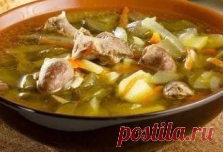 Рассольник с куриными сердечками
