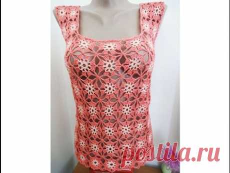 Топ из квадратов Top of square motifs Crochet урок