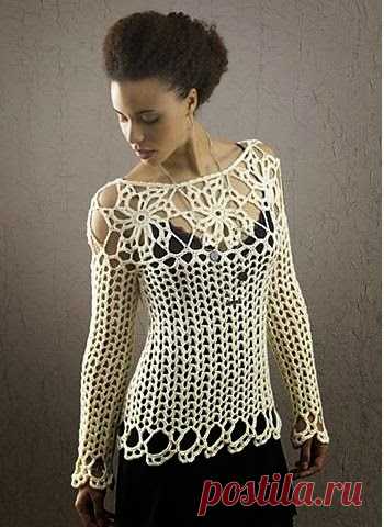 Sofisticada blusa de mangas largas / patrones crochet | Crochet y Dos agujas
