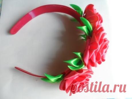 hand made Как сделать ободок с розами  Канзаши роза