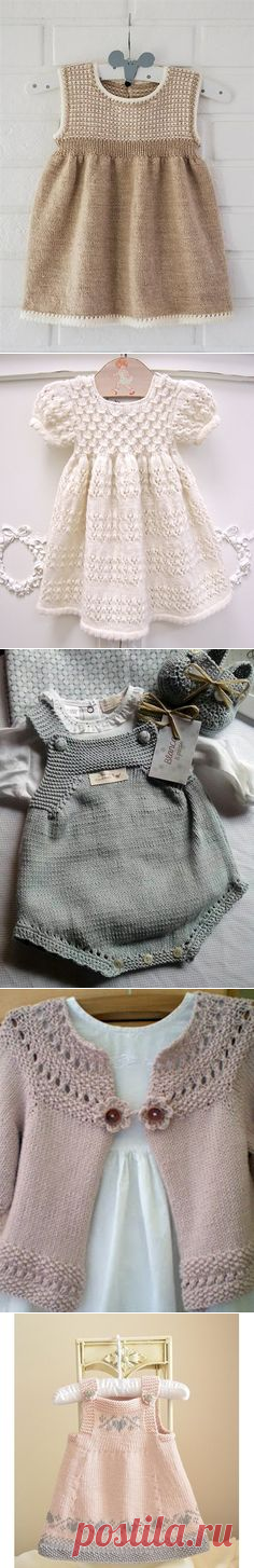 (8) Knit dress - simple, sweet, lovely ~~ Garter bodice, stockinett skirt, finished with crochet puff stitch edging and 3 crochet flowers | Ravelry