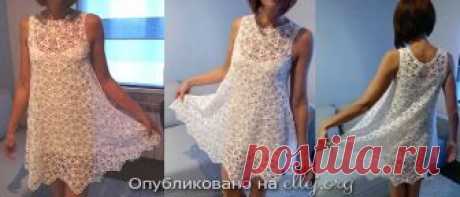 Безотрывное вязание мотивов для платья | Вязание крючком от Елены Кожухарь