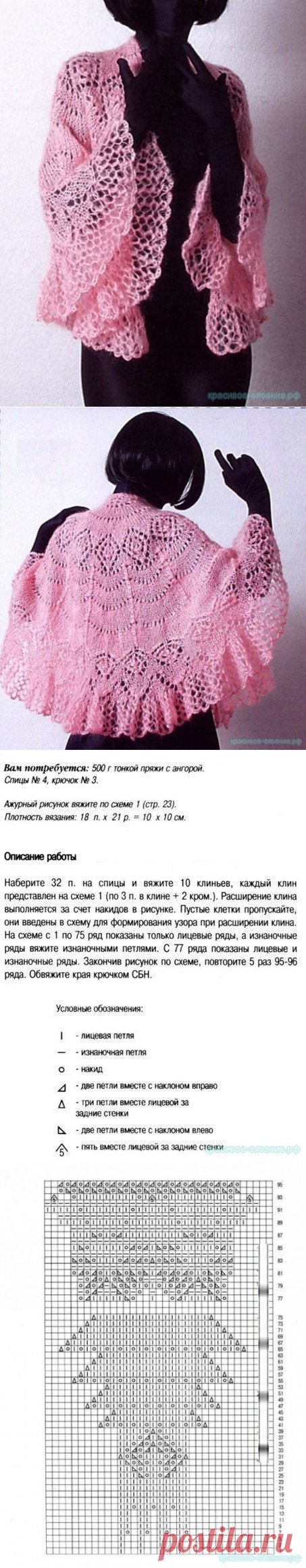 Тонкая ажурная шаль спицами