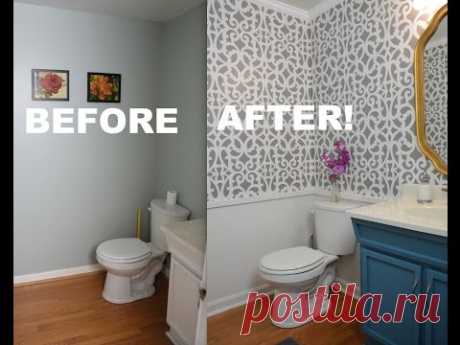 My Colorful Small Gray Bathroom Makeover With Stencils! - ThriftDiving.com - YouTube
