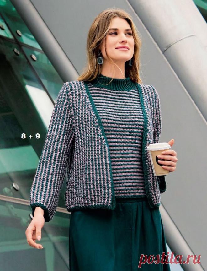 Двухцветные топ и кардиган.
Размеры: 36/38 (40/42) 44/46.