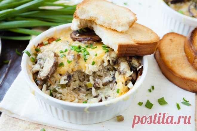 Оригинальный рецепт  рисовой запеканки с грибами и сыром