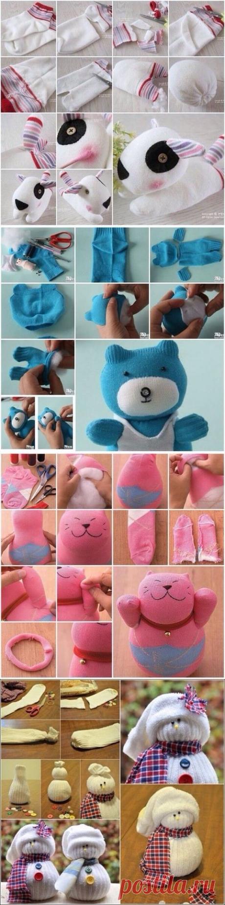 ИГРУШКИ ИЗ НОСКОВ !!!  *Собачка, Медвежонок, Кот и Снеговички.