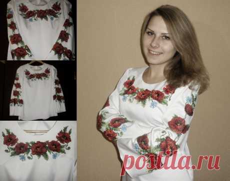 Мамина вышиванка.Блуза вышита чешским бисером PRECIOSA