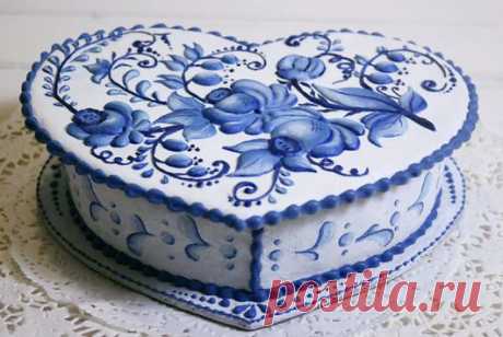 Купить "Гжель" пряничная шкатулка из серии "русский узор" - пряник, пряники, пряник расписной