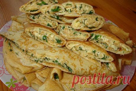 Конвертики из блинов с сыром и зеленью
Блинчики с сыром и зеленью — это универсальное блюдо! 
Оно может быть легким завтраком и ужином 
и дополнением к обеденному чаепитию. 
Попробуйте, очень вкусно. 
Пошаговый рецепт приготовления &gt;&gt;&gt;
https://super-recept.my1garden.ru/konvertiki-iz-blinov-s-syrom-i-zelenyu/