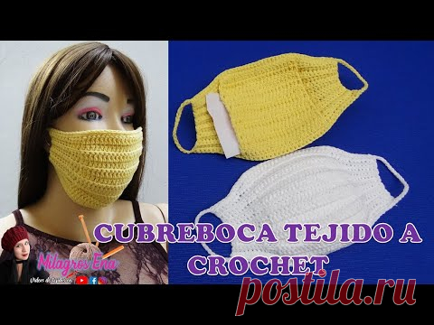 Como hacer mascarilla, tapaboca, barbijo o cubre boca tejido a crochet paso a paso en video tutorial