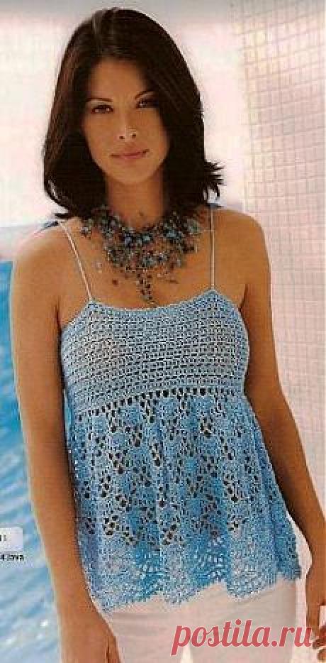 Вязание: ажурный топ крючком.