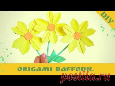 3d origami. How to make 3d origami daffodil flower. Hand Made - YouTube