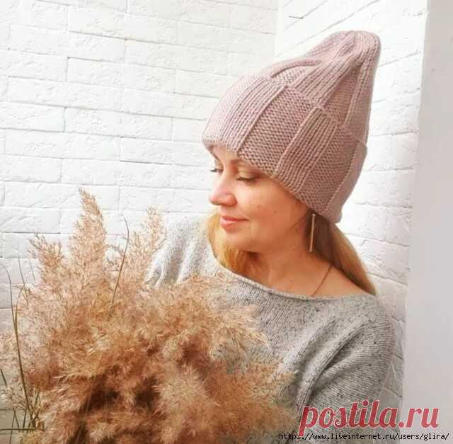 Теплая шапка с отворотом и 
