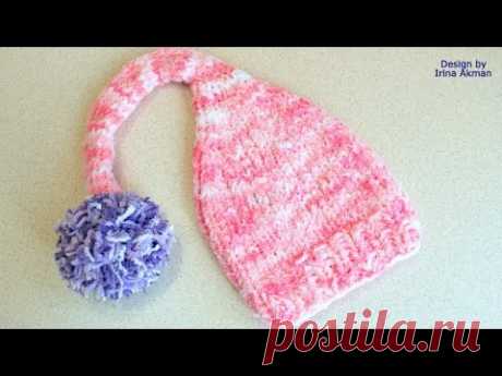 ПЛЮШЕВАЯ ШАПКА-КОЛПАК С ПОМПОНОМ ДЛЯ МАЛЫША. ПОДРОБНЫЙ МАСТЕР-КЛАСС. ВЯЗАНИЕ ШАПКИ СПИЦАМИ