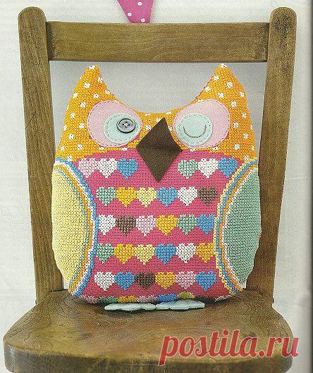 Схема вышивки "Сова" и подушка |