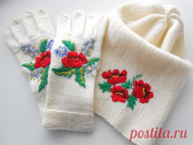 Вышивка на вязаных вещах: готовимся к осеннему ненастью