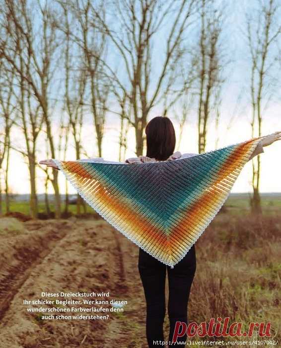 Шаль из секционно-окрашенной пряжи крючком. Схема. / knittingideas.ru