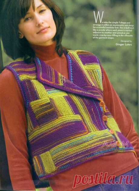 Вязание. Жилетка-пэчворк, спицы..