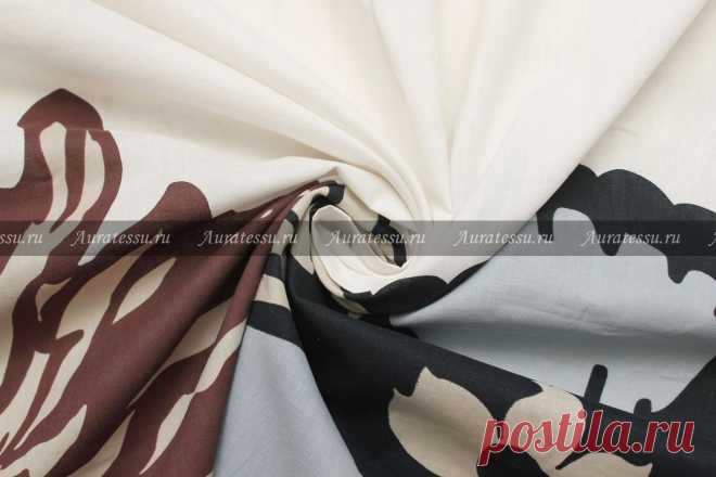Auratessu – ткани для одежды на манекенах - интернет магазин в Санкт-Петербурге: Хлопок-батист с крупными чёрными и коричневыми цветами на белом фоне