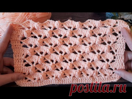 Связала🤗 несколько образцов этого классного узора с попкорном🍿 и рельефными веерами крючком! (N 134) - YouTube