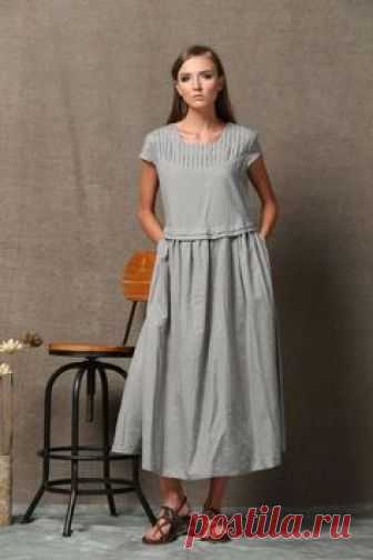 Szary Pościel Dress - krótki rękaw luźny wiosna Casual Dress Komfortowy Dzień plus size C543