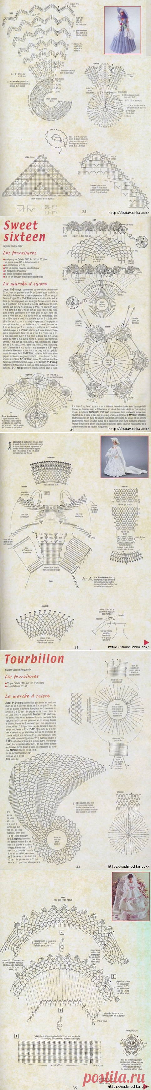 Вязанные наряды для кукол. Схемы для вязания крючком.