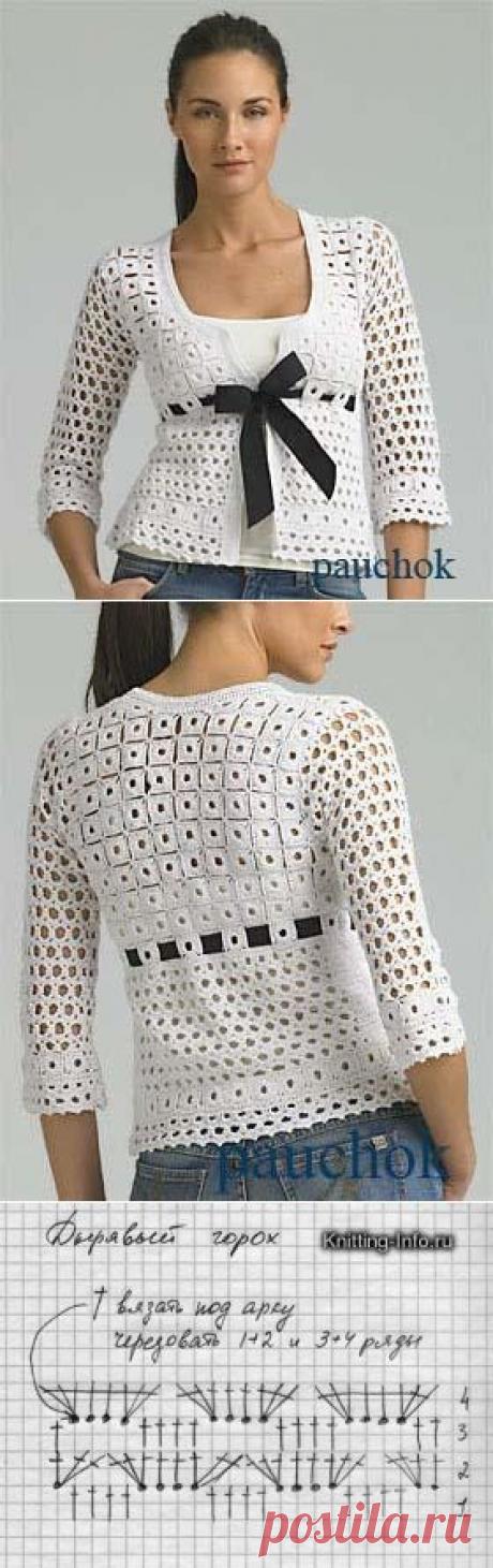 Desing by Elion: Жакет с атласной лентой. Вязание крючком