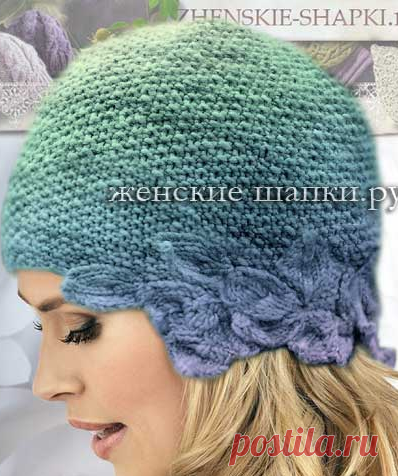 Женская шапка с листочками описание вязания спицами