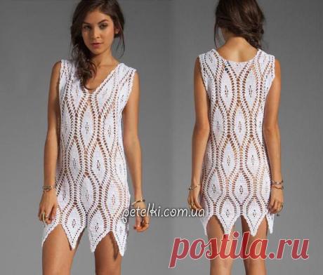 Ажурный пуловер крючком и платье одним узором. Описание, схема